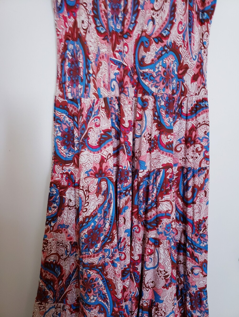 Soft Surroundings Pink Blue Paisley Print Tiered Maxi Dress - Picture 11 of 15